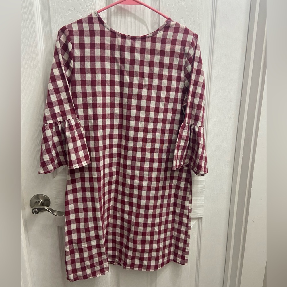 Quarter bell sleeve gingham dress